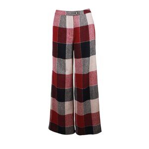 Yihua Burgundy Plaid Wool Blend Wide Leg Vintage Trousers